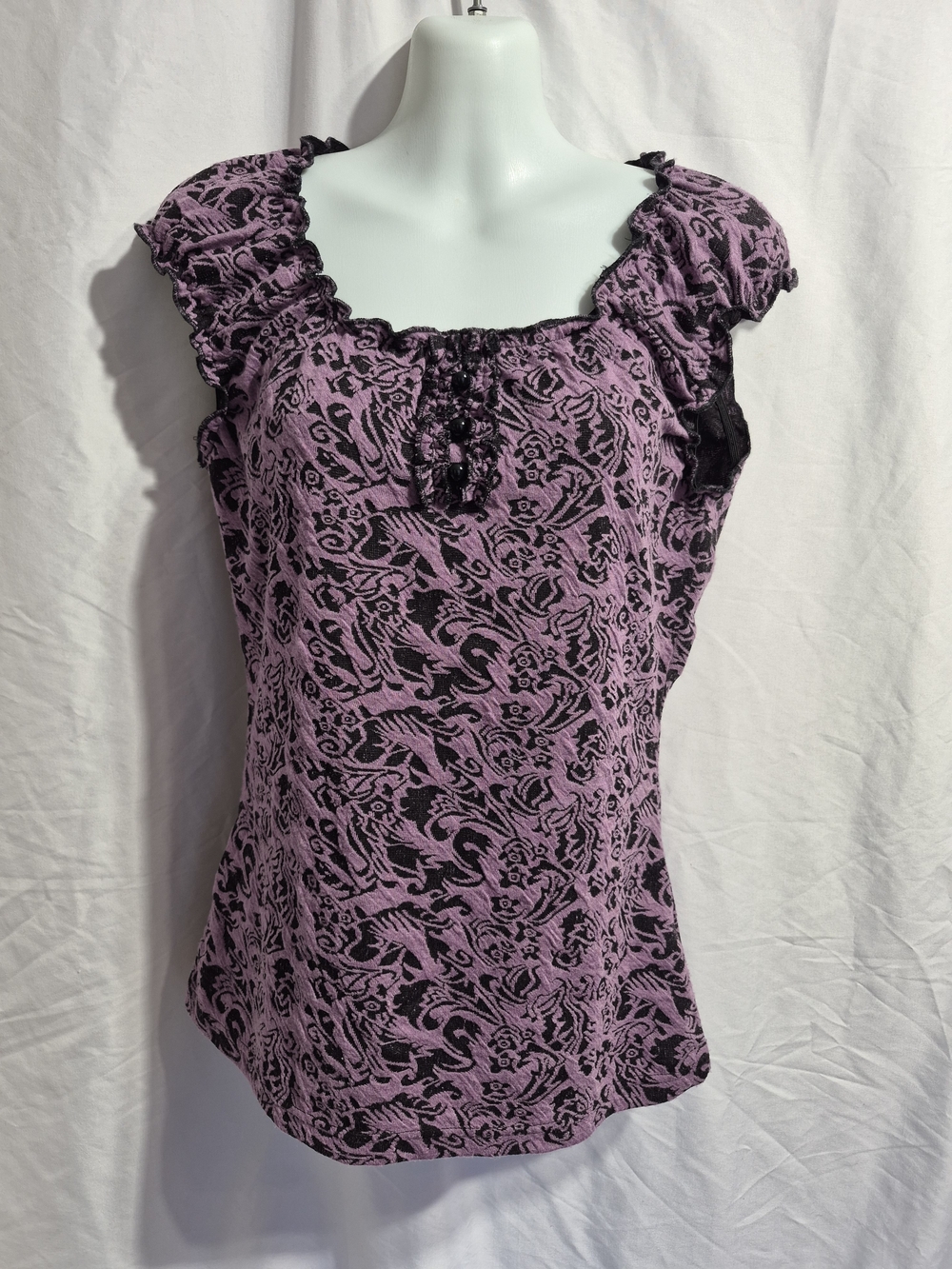 Women's Lavender Floral-Print Ruffled Tank Top, Size XS